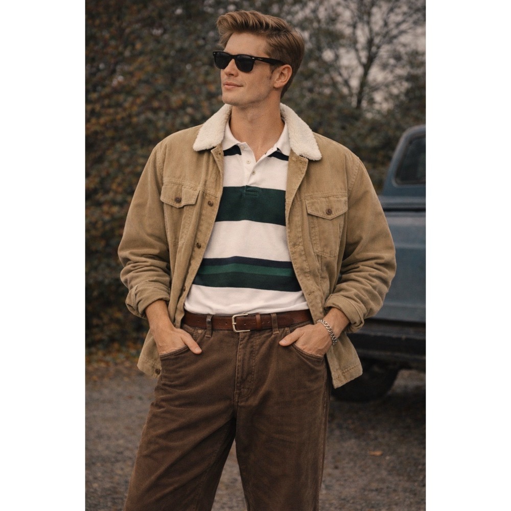 Tommy Hilfiger Pants‎ Brown Mens 33X32 Corduroy Pleated Cuffed Straight Leg Y2K